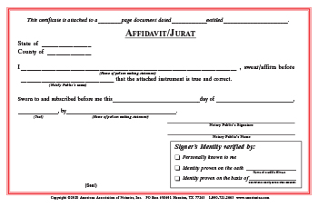 Tennessee Affidavit/Jurat Notarial Certificate Pad