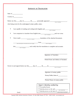 Tennessee Affidavit/Translator Notarial Certificate Pad